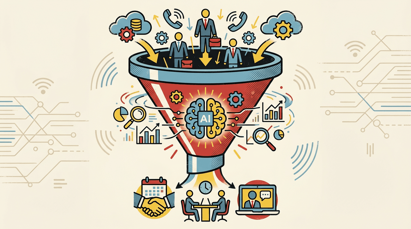 B2B lead generation with AI – Sales funnel illustration